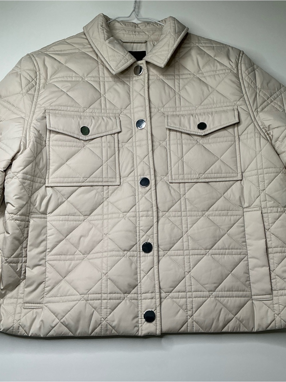 Brooks Brothers Women Jacket Beige Diamond Quilted Full Zip Stand Collar Sz L